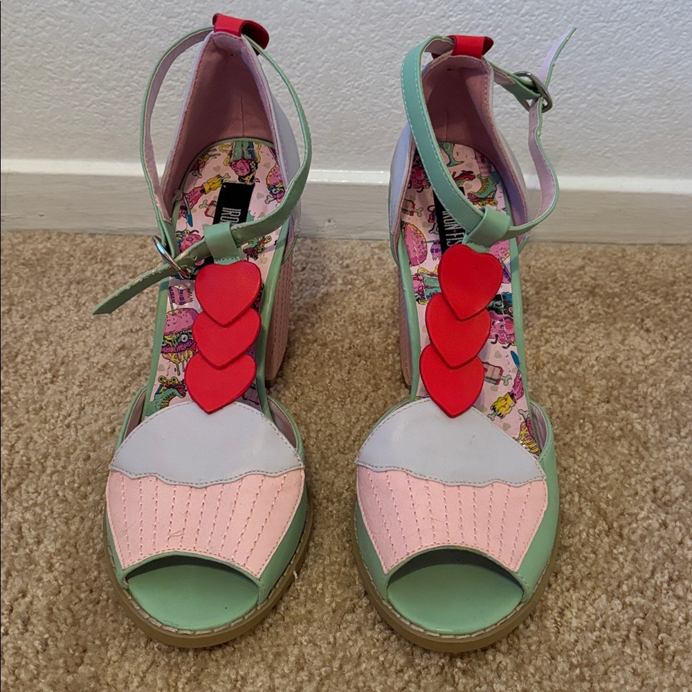 Iron Fist Heart-Adorned Heels with Pastel Hues